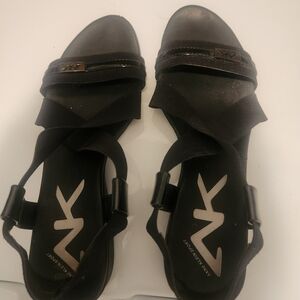 Anne Klein Black Wedge Low Heal Sandal